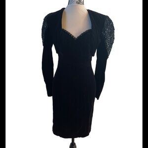 Vintage Dressy Strapless Black Velvet Dress Rhinestone/Lace  Bolero Jacket SZ 3